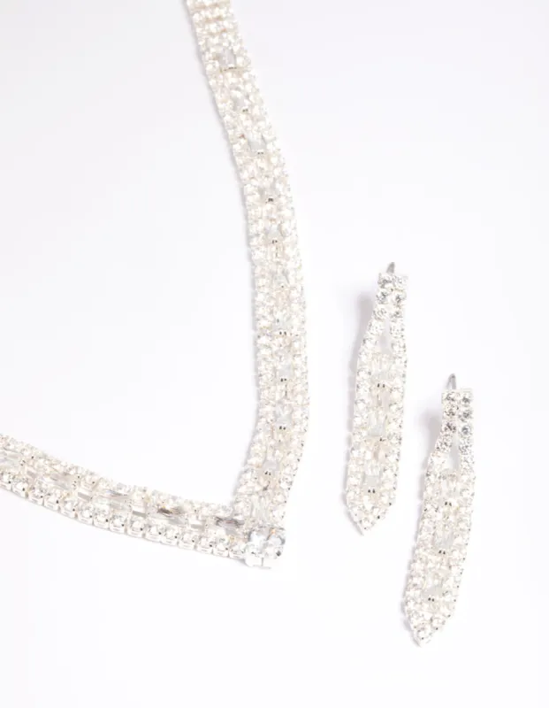 Silver Cubic Zirconia Statement Necklace & Earrings Set sold by lovisa