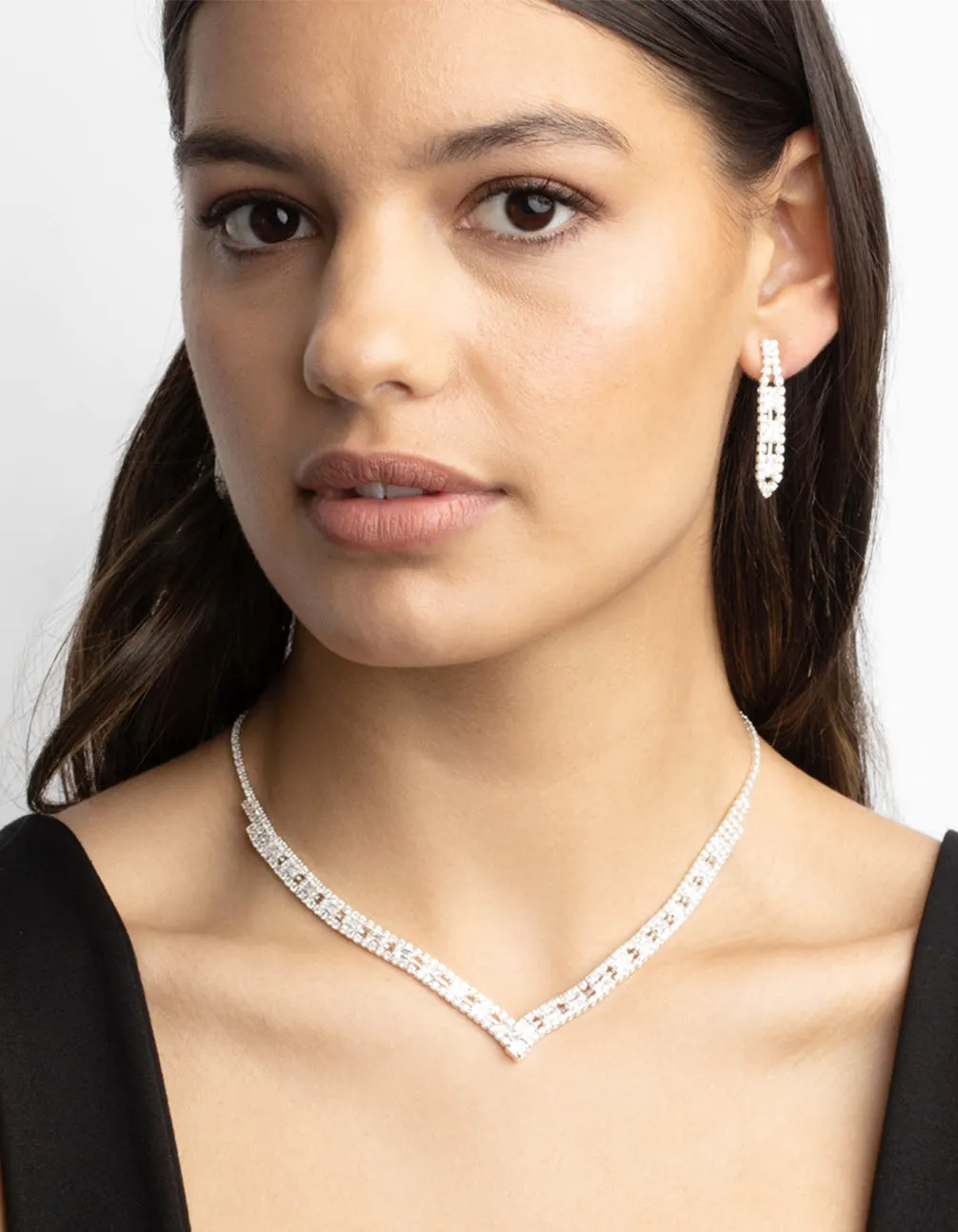 Silver Cubic Zirconia Statement Necklace & Earrings Set sold by lovisa product image thumbnail 5