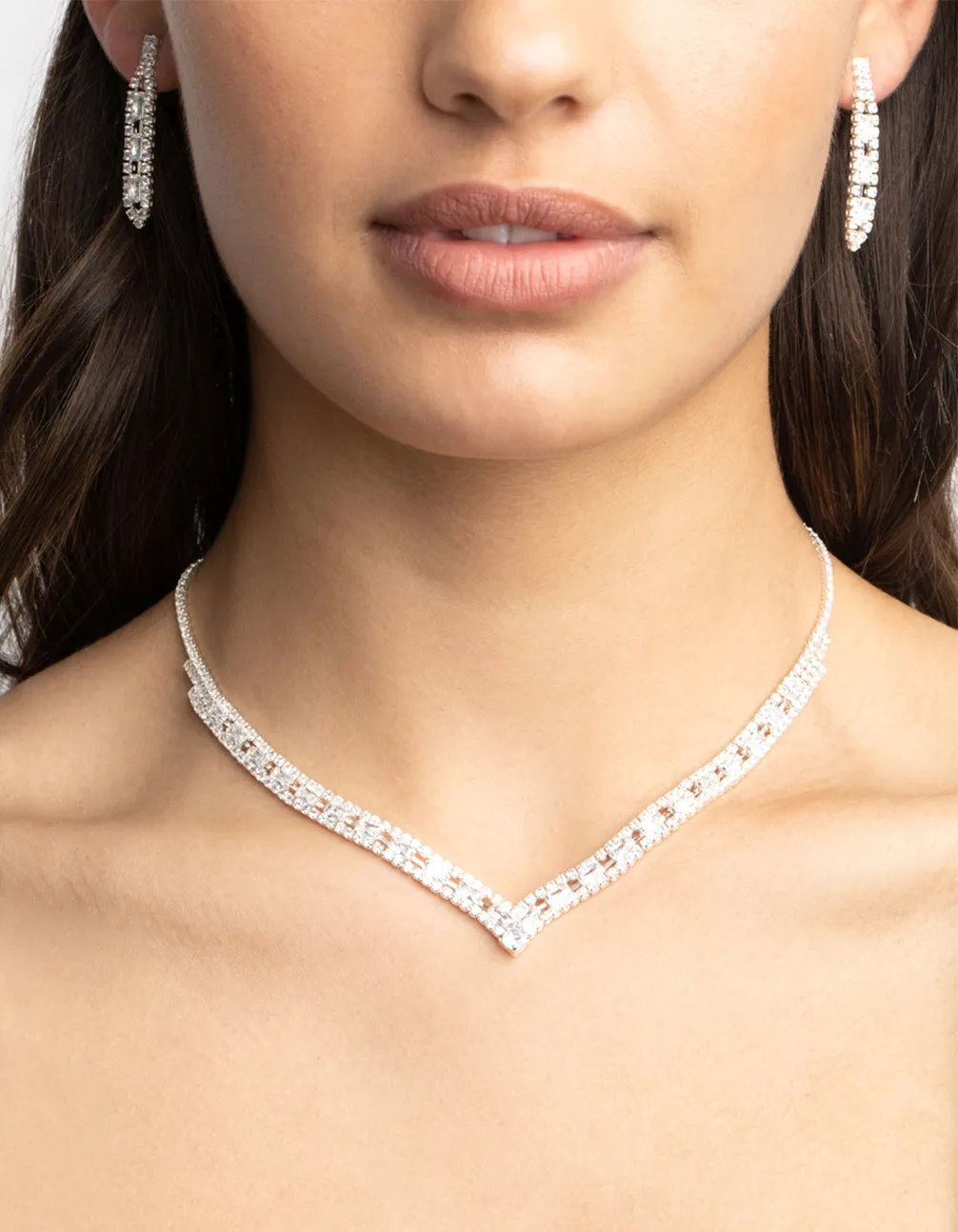 Silver Cubic Zirconia Statement Necklace & Earrings Set sold by lovisa product image thumbnail 2