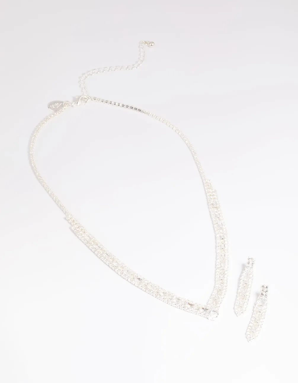 Silver Cubic Zirconia Statement Necklace & Earrings Set sold by lovisa product image thumbnail 3