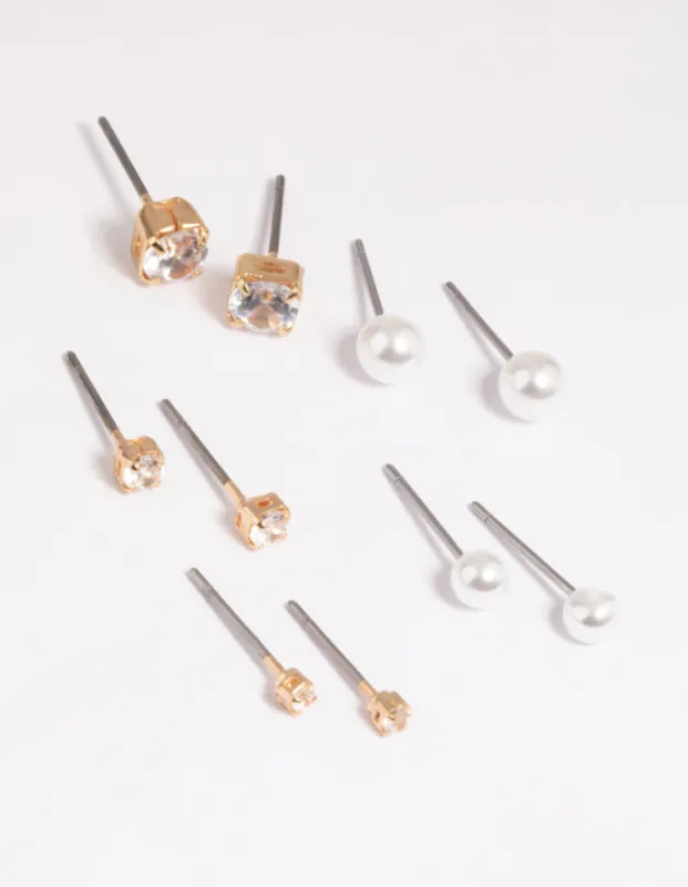 Gold Diamante Stud Earring 5-Pack sold by lovisa