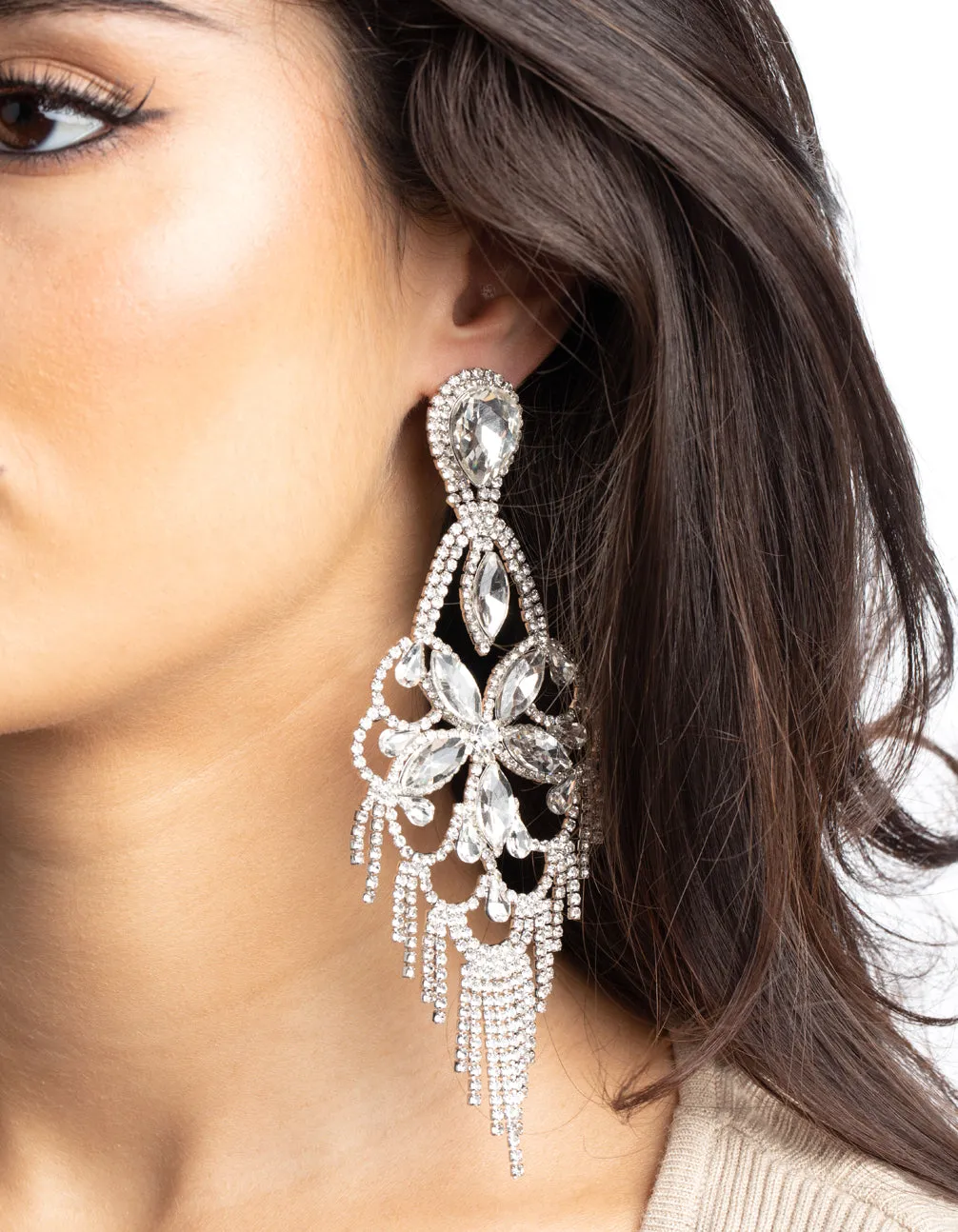 Rhodium Diamante Statement Earrings sold by lovisa