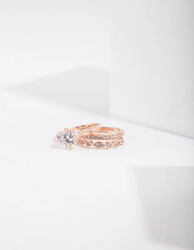 Rose Gold Round Stone Triple Band Ring sold by lovisa