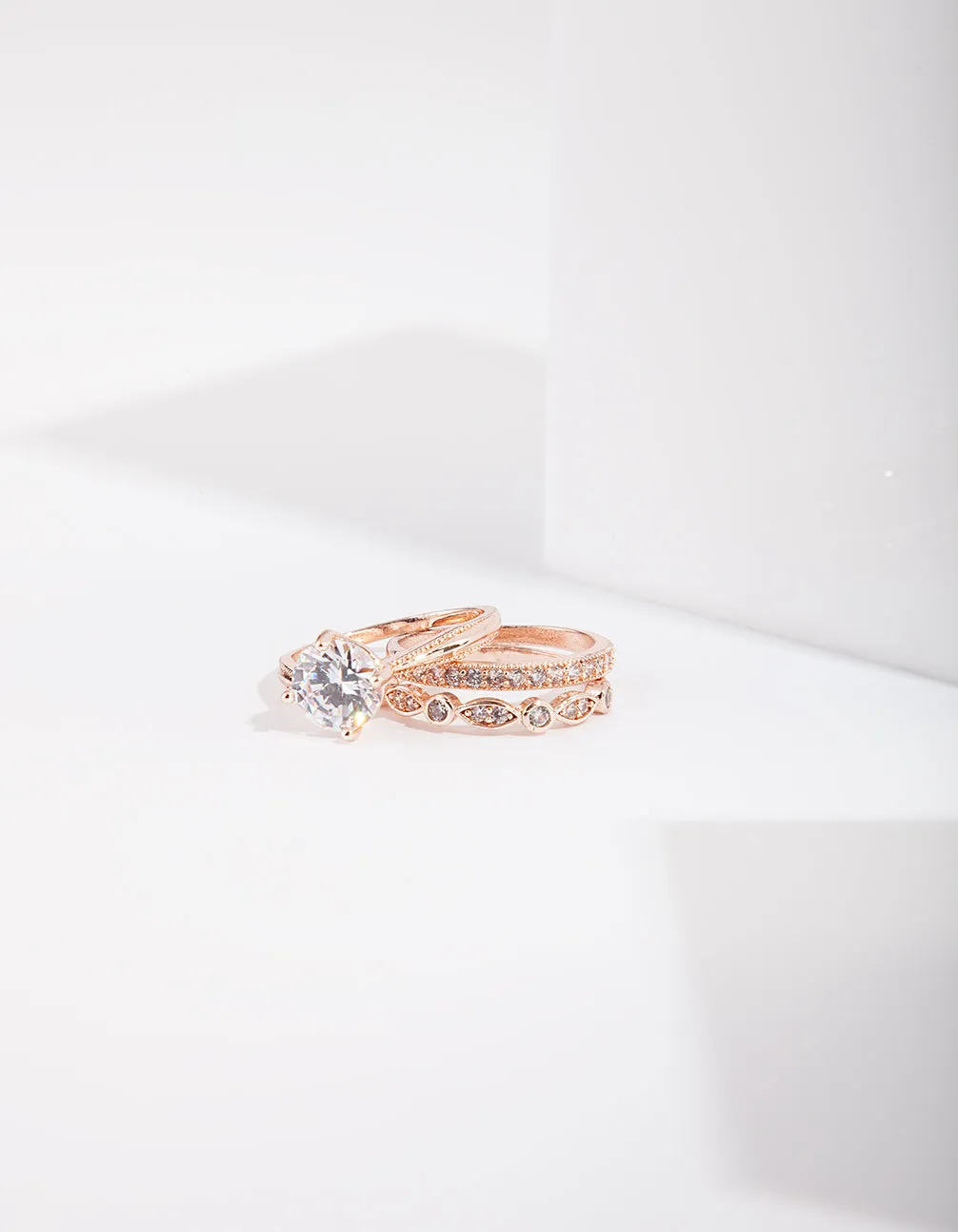 Rose Gold Round Stone Triple Band Ring sold by lovisa