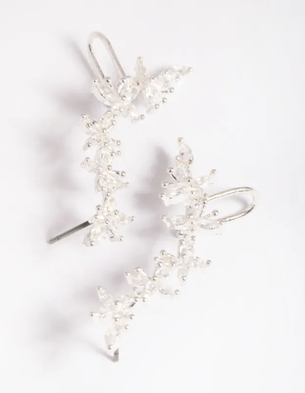 Silver Cubic Zirconia Floral Cuff Earrings sold by lovisa