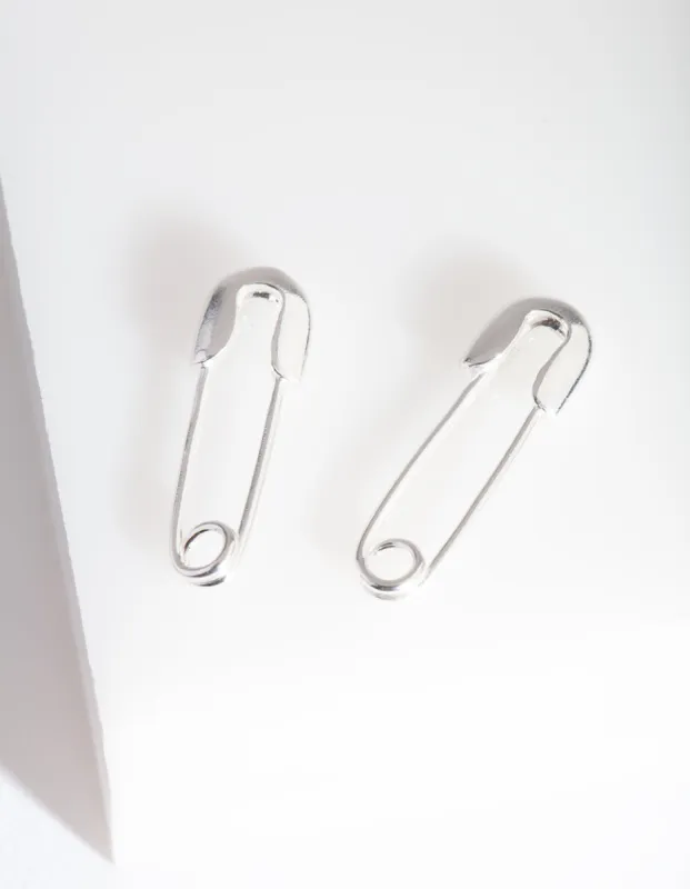 Sterling Silver Safety Pin Earrings sold by lovisa