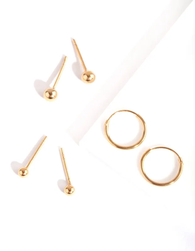 Gold Plated Sterling Silver Mini Studs & Hoop Earring Pack sold by lovisa