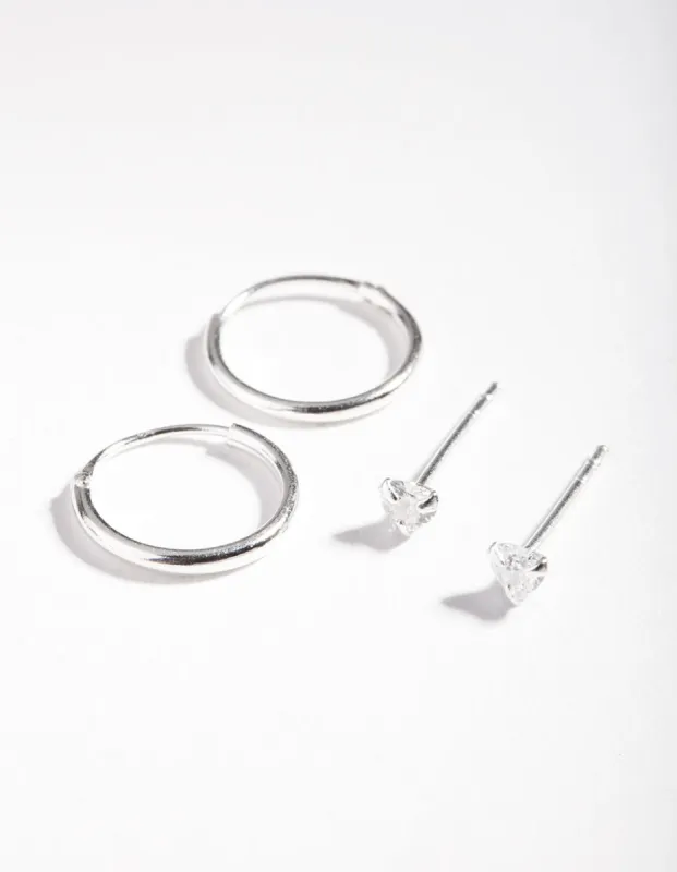 Sterling Silver Cubic Zirconia Heart Earring Pack sold by lovisa