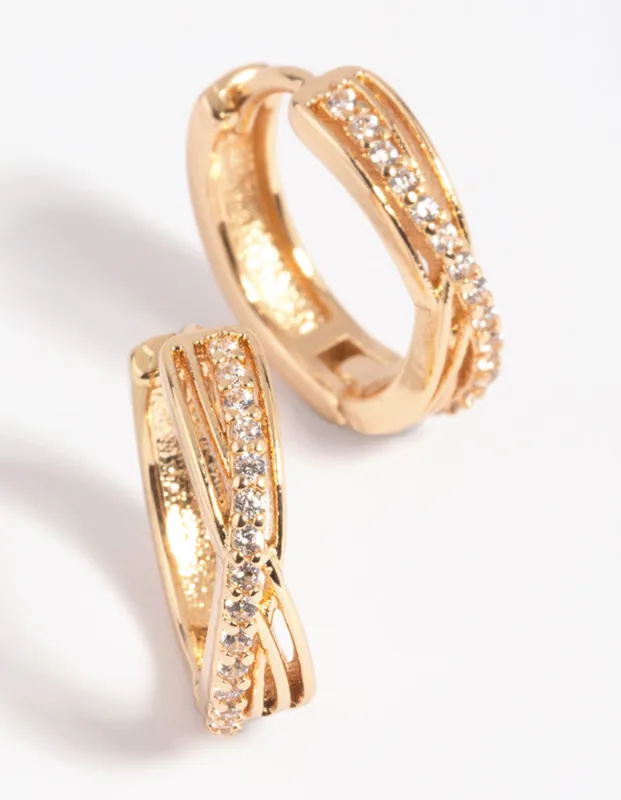 Gold Cubic Zirconia Twisted Huggie Hoop Earrings sold by lovisa