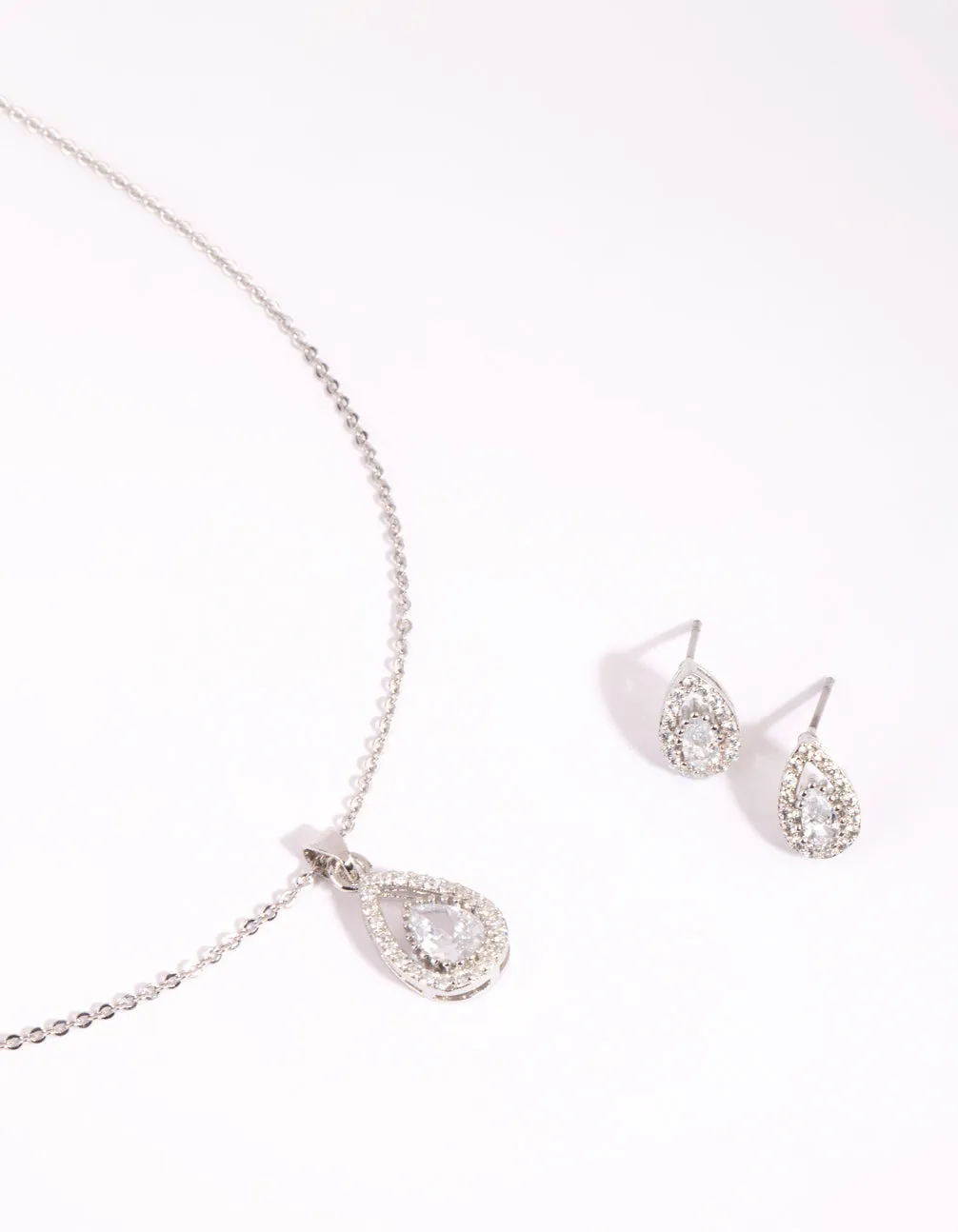 Silver Cubic Zirconia Teardrop Necklace & Earrings Set sold by lovisa