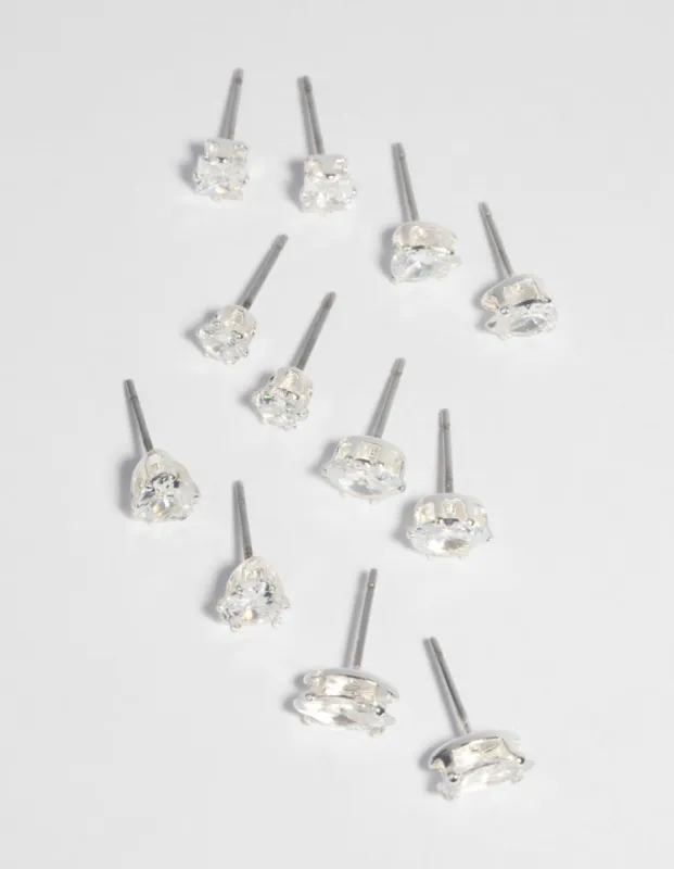 SIlver Cubic Zirconia Stud Earring 6-Pack sold by lovisa