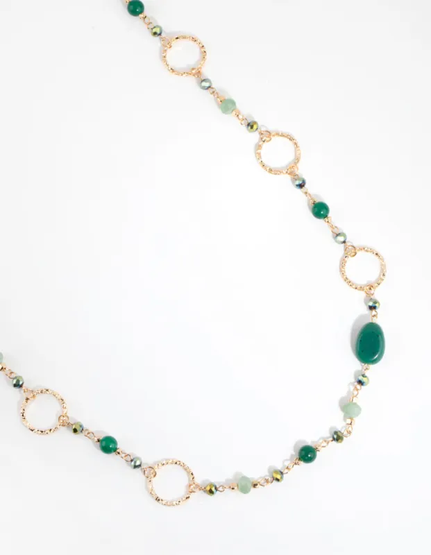 Gold & Green Crater Hoop & Bead Necklace sold by lovisa