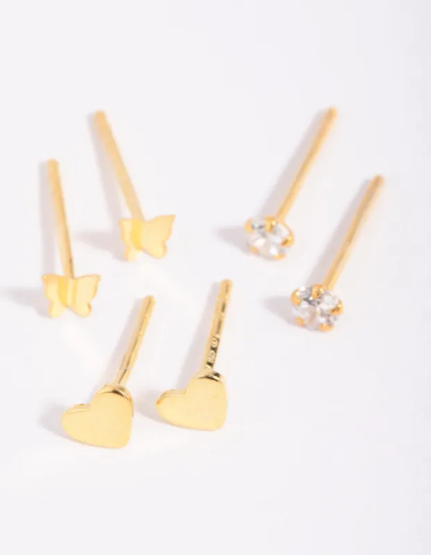 Gold Plated Sterling Silver Heart & Butterfly Stud Earring Pack sold by lovisa