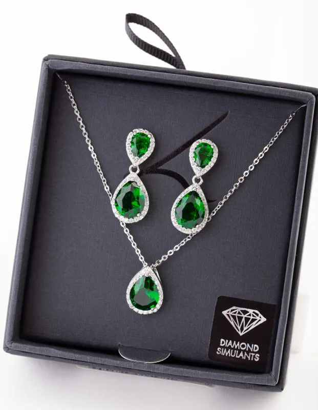 Green Diamond Simulant Teardrop Jewellery Set sold by lovisa