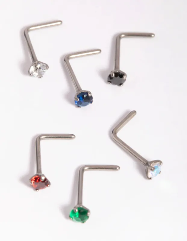 Titanium Mixed Stone Nose Stud 6-Pack sold by lovisa