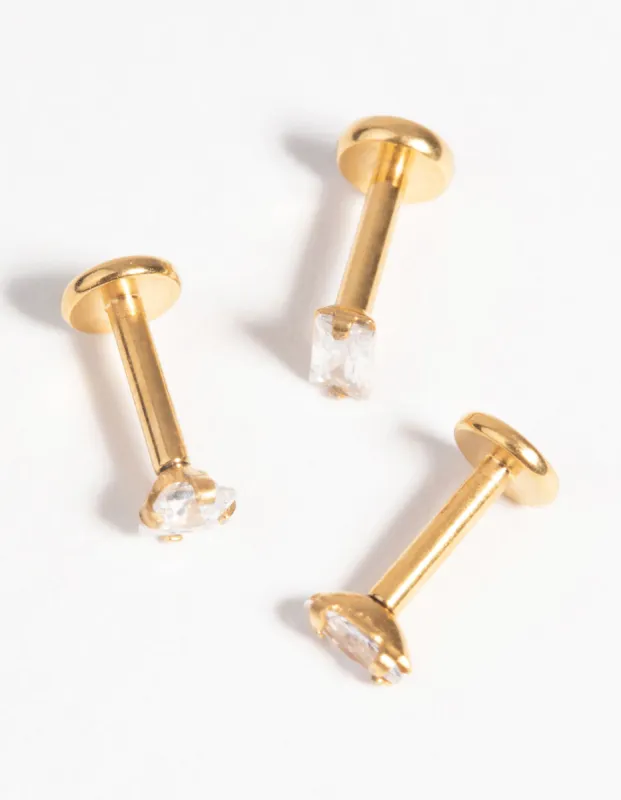 Gold Plated Surgical Steel Diamante Flat Back Pack sold by lovisa