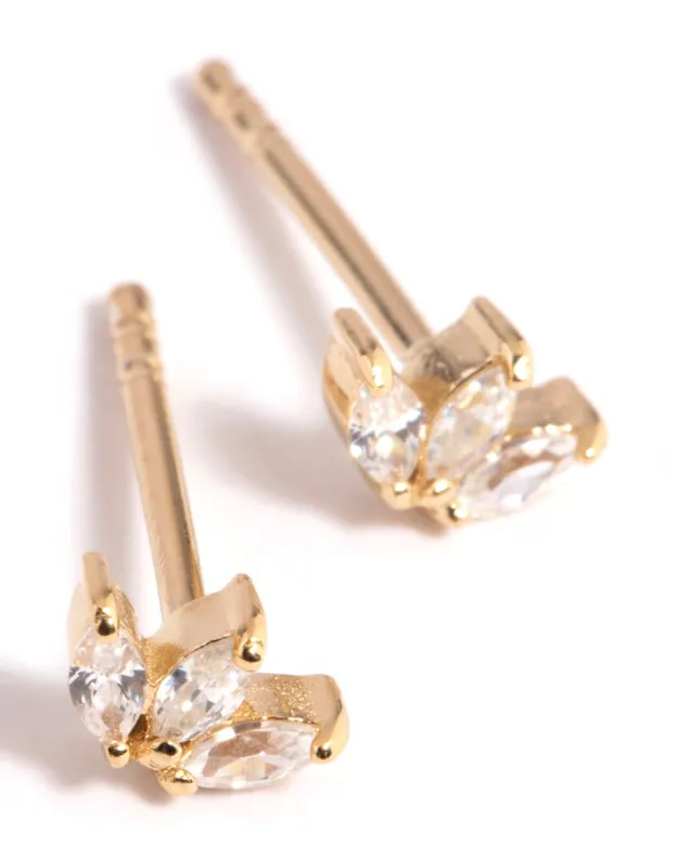 Gold Plated Sterling Silver Cubic Zirconia Leaf Stud Earrings sold by lovisa