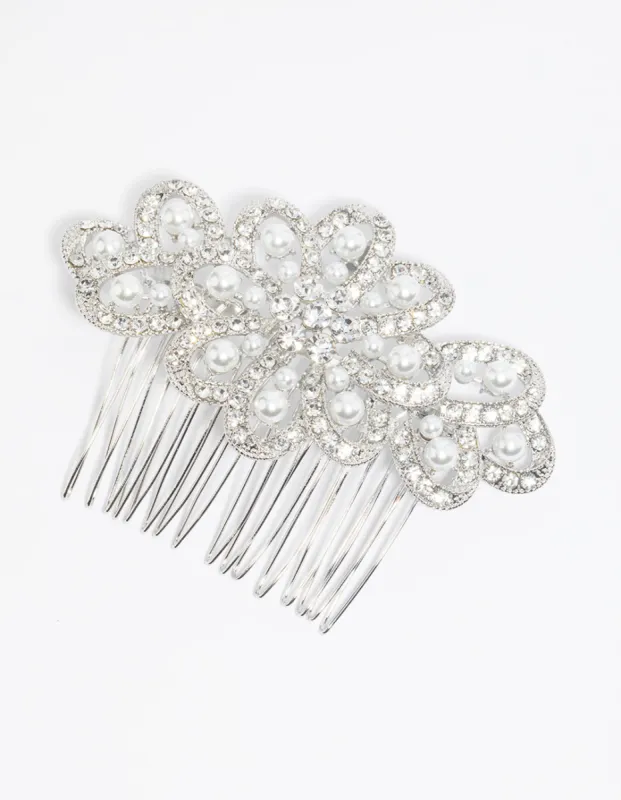 Rhodium Pearl & Diamante Comb sold by lovisa