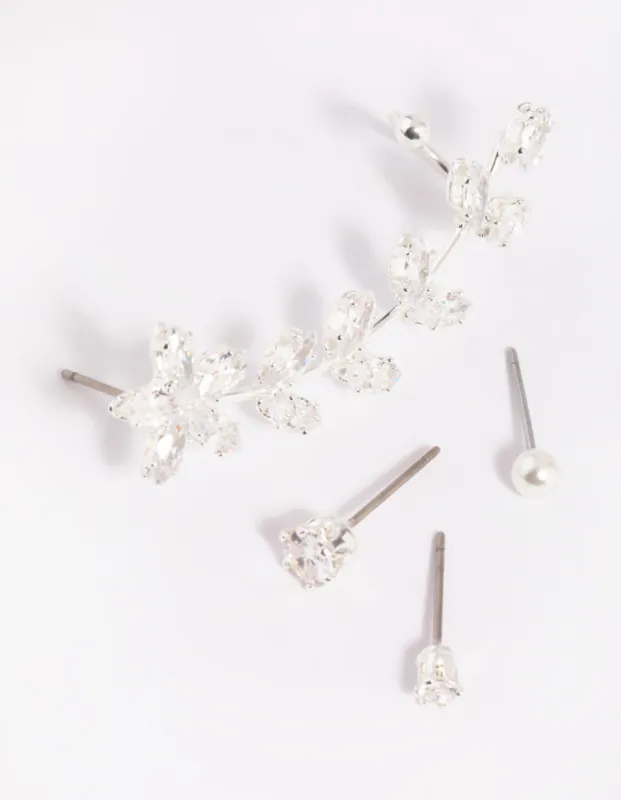 Silver Cubic Zirconia Vine Cuff Earring 4-Pack sold by lovisa