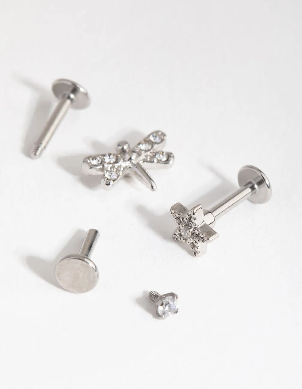 Surgical Steel Rhodium Flower Dragonfly Flat Back Pack sold by lovisa product image thumbnail 3