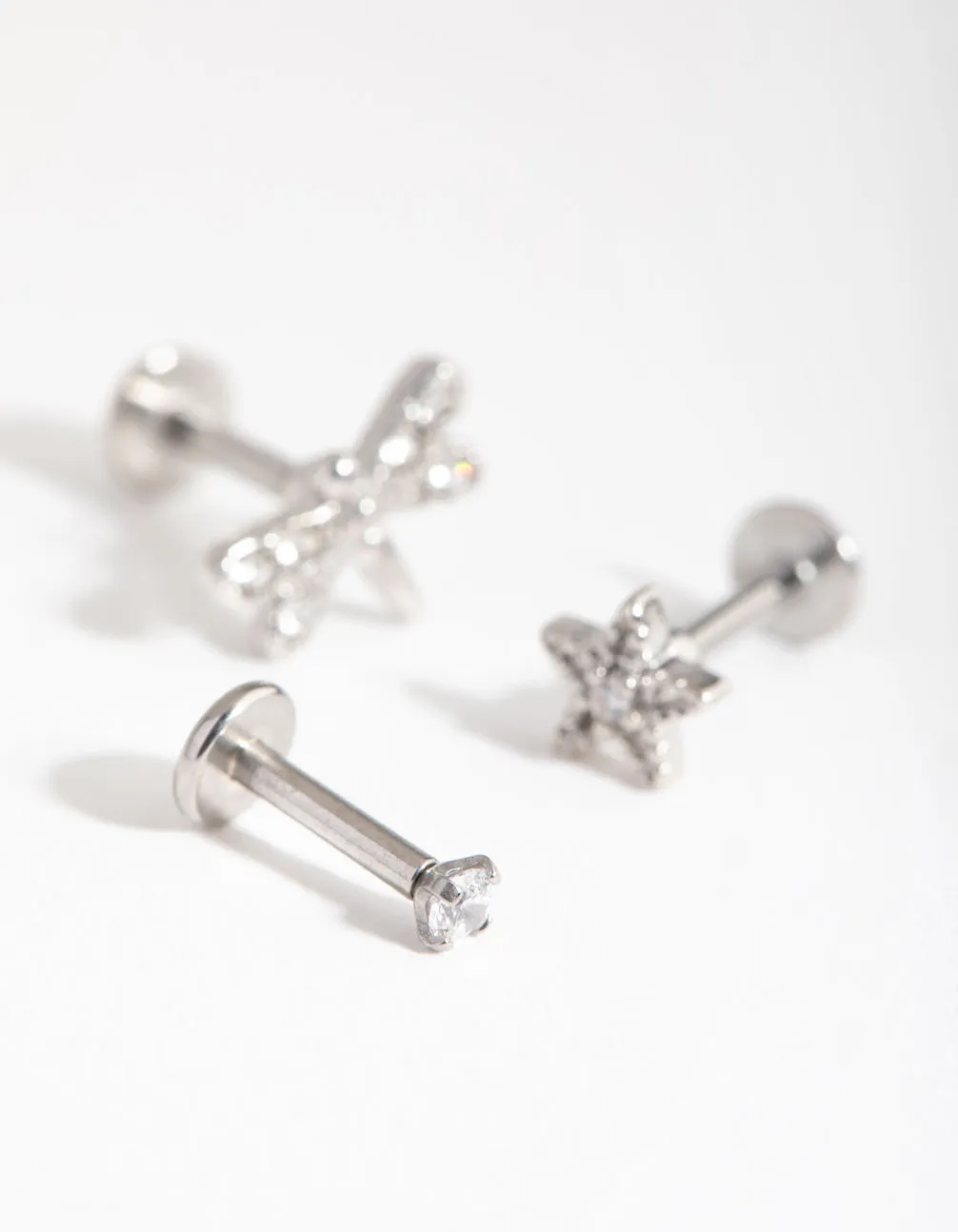 Surgical Steel Rhodium Flower Dragonfly Flat Back Pack sold by lovisa product image thumbnail 2