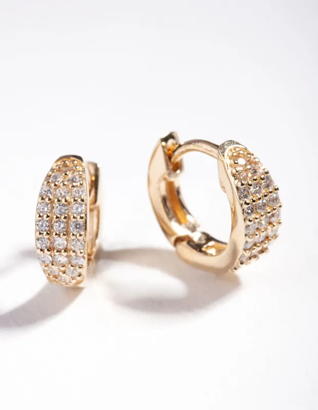 Gold Plated Sterling Silver Statement Pave Huggie Earrings sold by lovisa