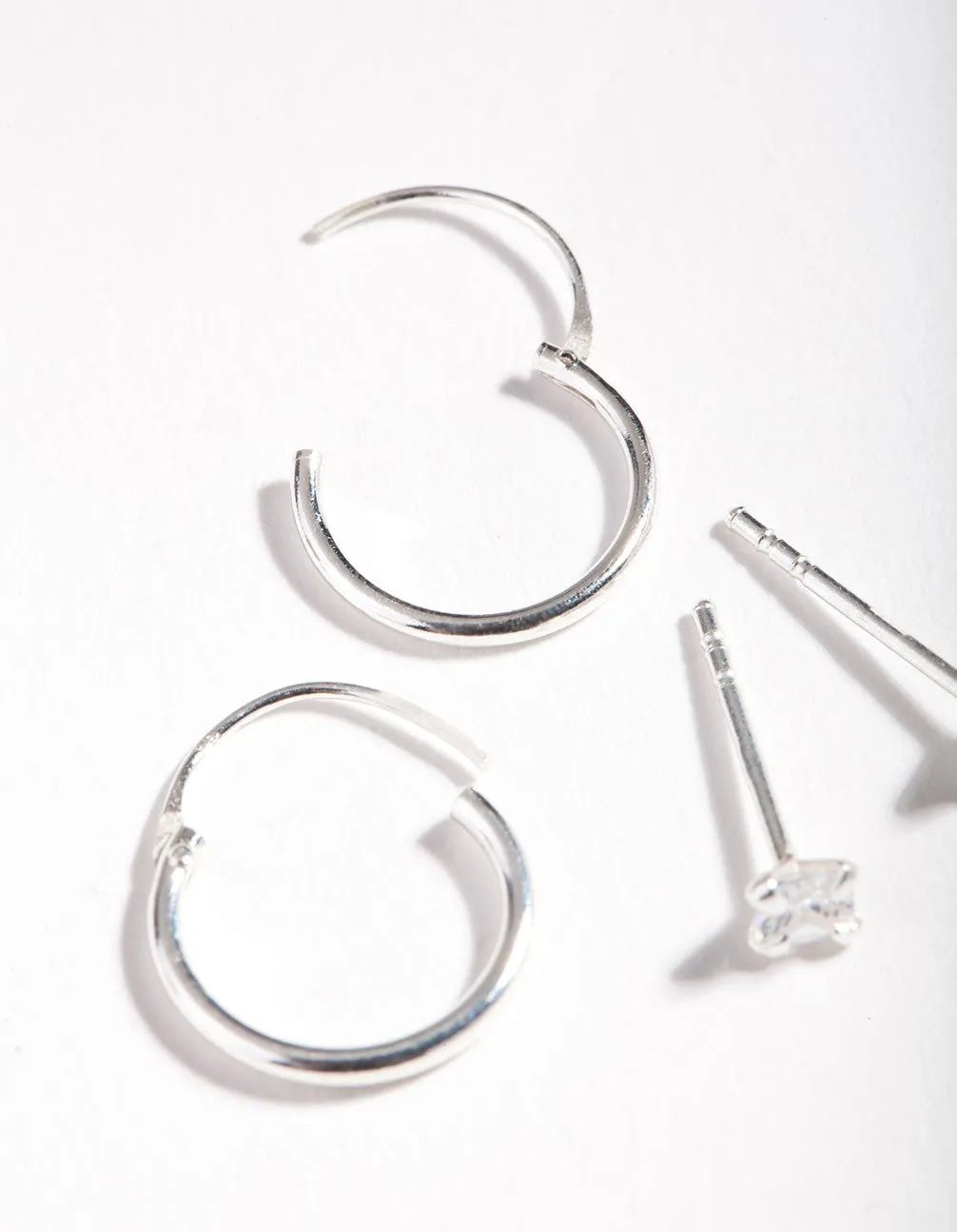 Sterling Silver Cubic Zirconia Princess Stud Hoop Earring Pack sold by lovisa product image thumbnail 3