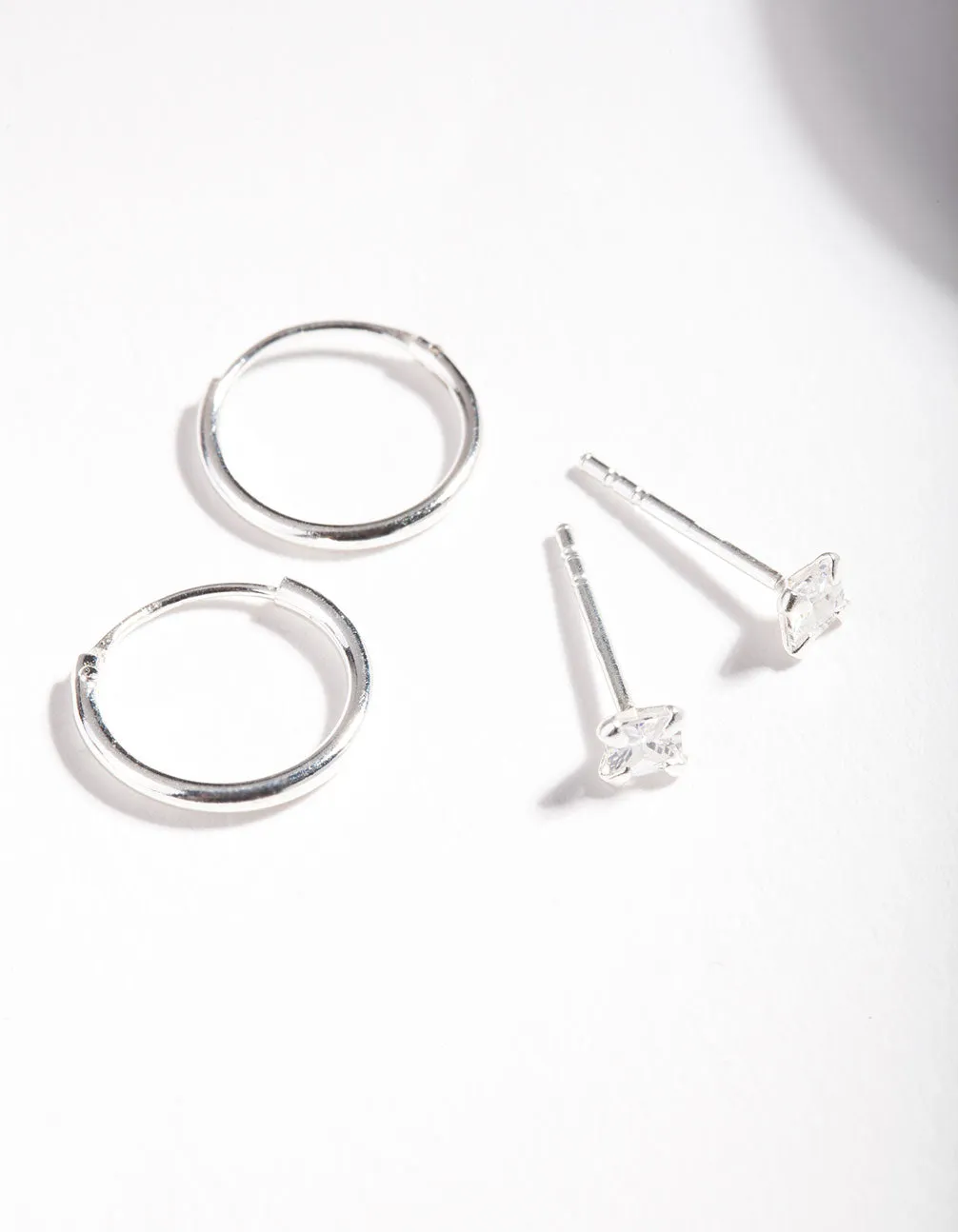 Sterling Silver Cubic Zirconia Princess Stud Hoop Earring Pack sold by lovisa