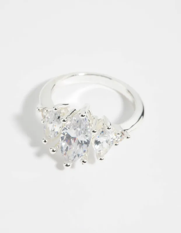 Silver Cubic Zirconia Navette Ring sold by lovisa
