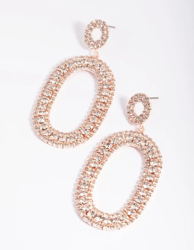 Rose Gold Diamante Oval Drop Earrings sold by lovisa