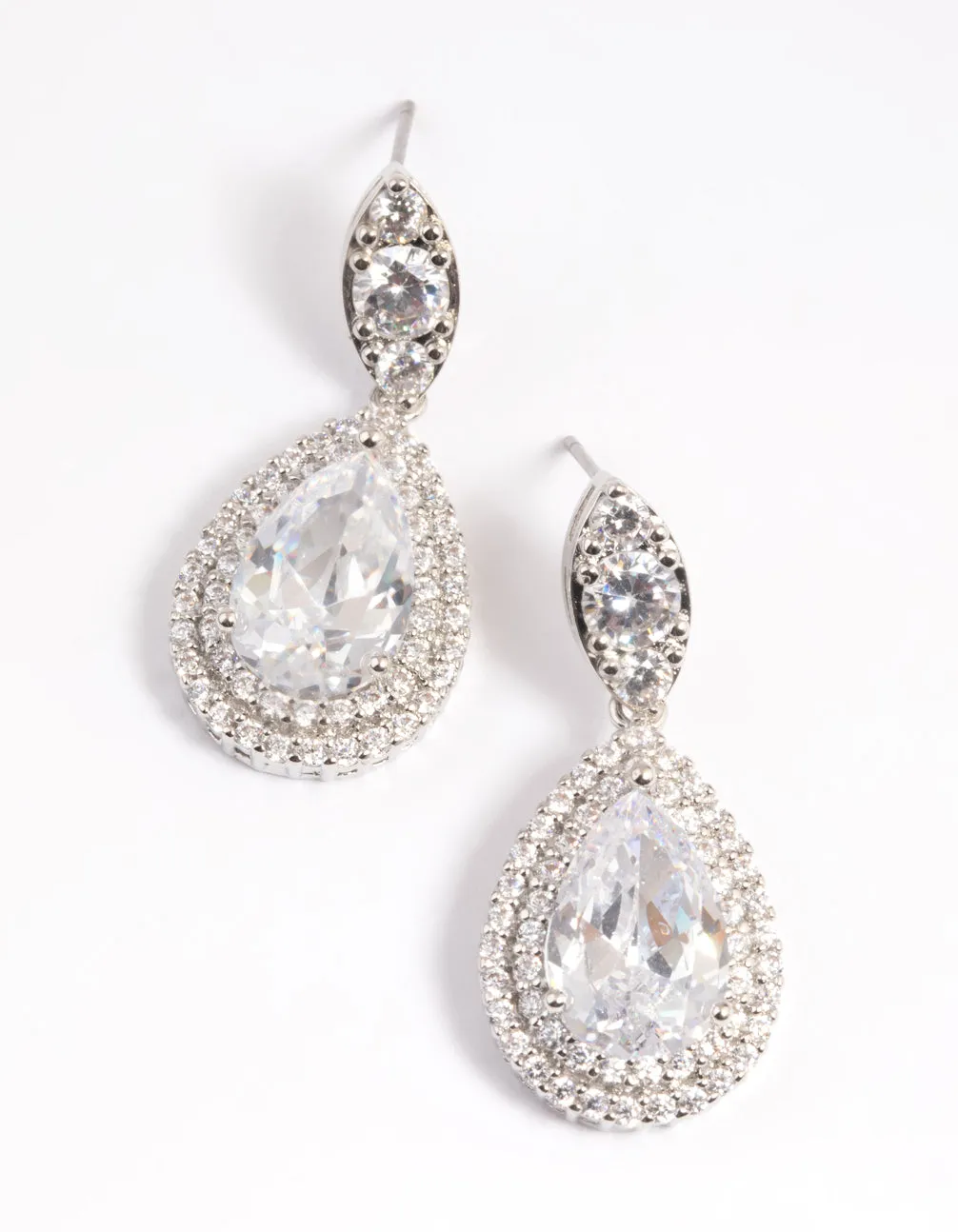 Rhodium Diamond Simulant Oval Halo Drop Earrings sold by lovisa