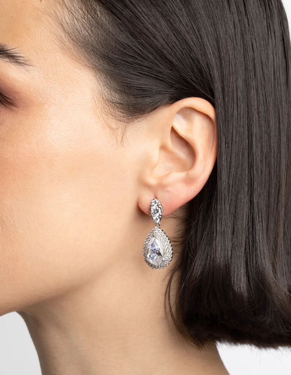 Rhodium Diamond Simulant Oval Halo Drop Earrings sold by lovisa product image thumbnail 2