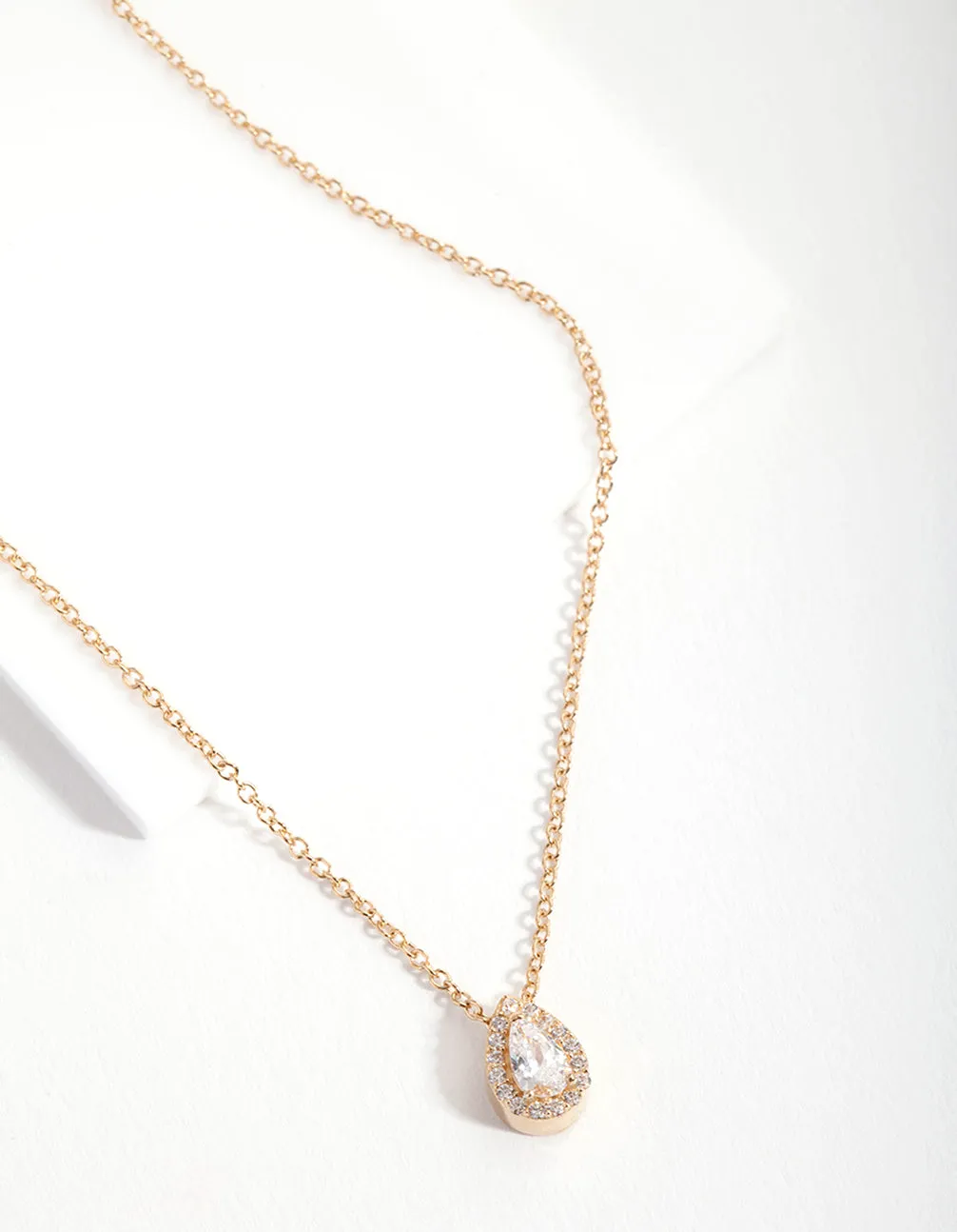 Gold Plated Sterling Silver Cubic Zirconia Pear Halo Necklace sold by lovisa