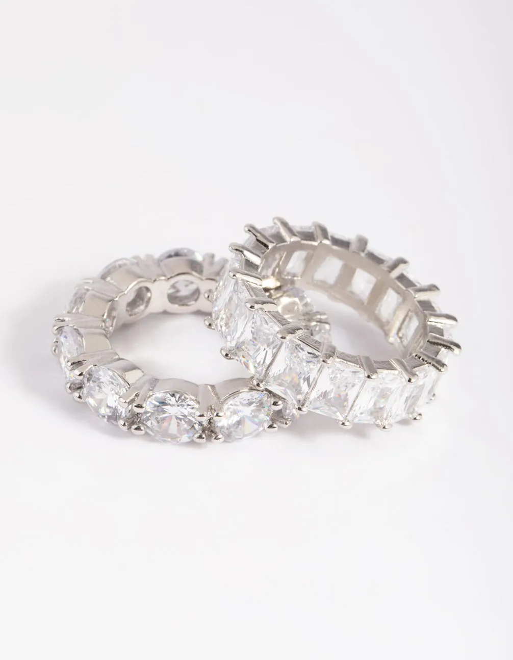 Silver Cubic Zirconia Baguette Ring Stack Pack sold by lovisa