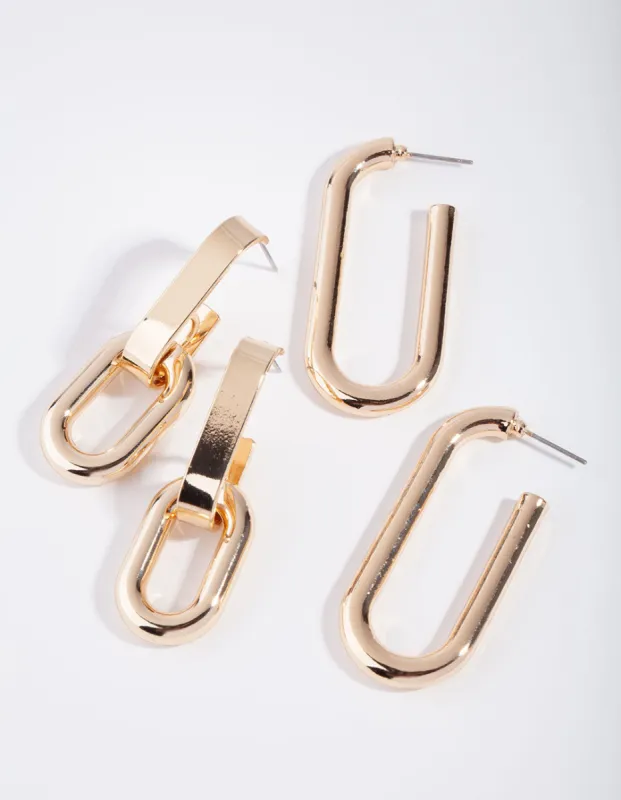 Gold Pack Rectangle Link & Hoop Earring sold by lovisa