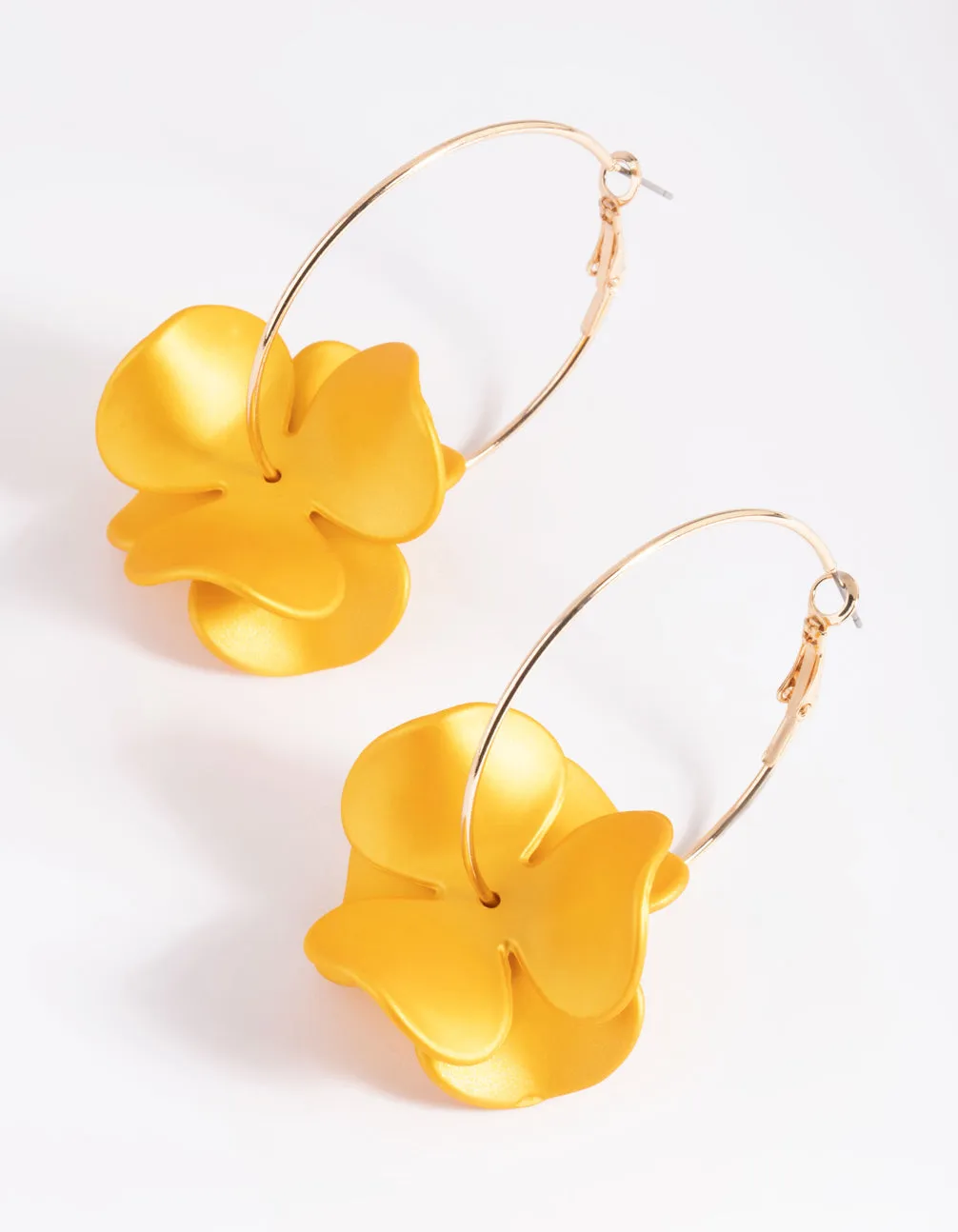 Matte Yellow Flower Hoop Earrings sold by lovisa