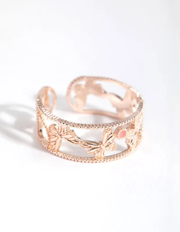 Rose Gold Multi Butterfly Ring sold by lovisa