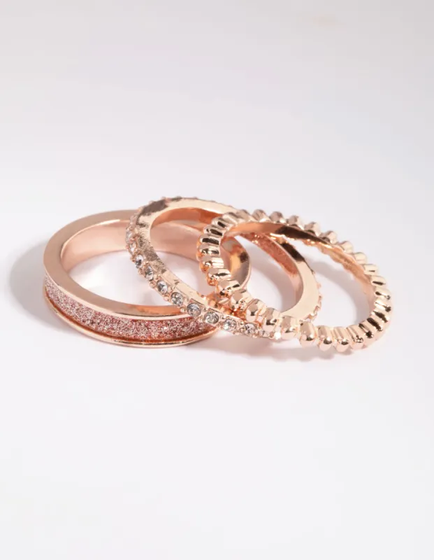 Rose Gold Glitter Ring Stack Pack sold by lovisa