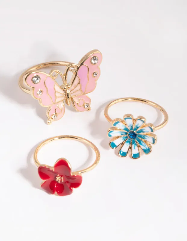 Gold Butterfly & Flower Ring sold by lovisa