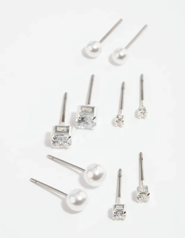 Silver Diamante Stud Earring 5-Pack sold by lovisa