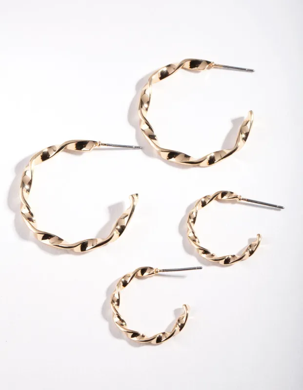 Gold Twisted Hoop Earring Pack sold by lovisa