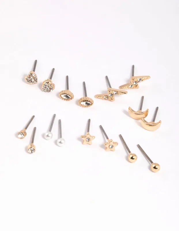 Gold Celestial Pearl Stud Earring 8-Pack sold by lovisa