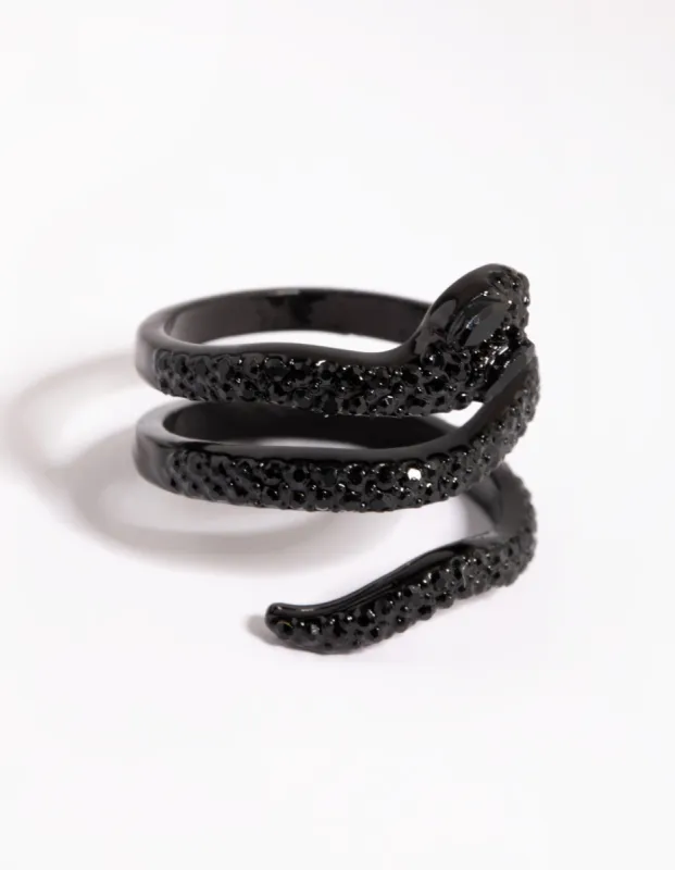 Matte Black Diamante Snake Ring sold by lovisa
