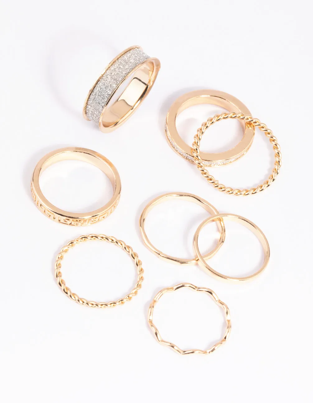 Gold Glitter Ring Stack Pack sold by lovisa