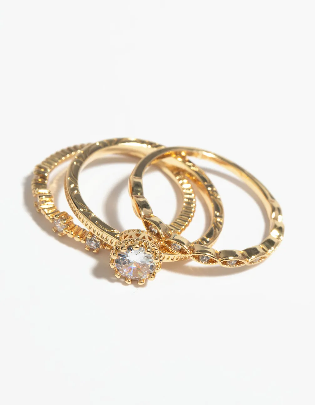 Gold Plated Cubic Zirconia Engaement Ring Stack sold by lovisa