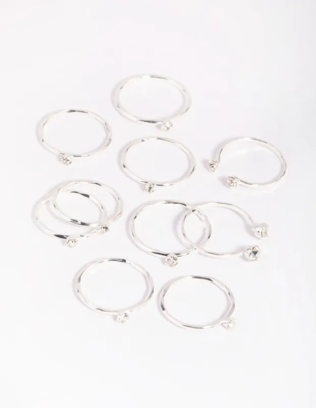 Silver Diamante Ring Stack 8-Pack sold by lovisa