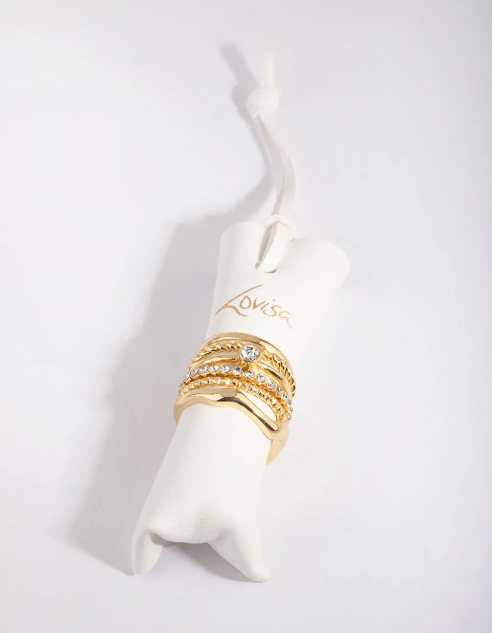 Gold Plated Molten Diamante Ring 6-Pack sold by lovisa product image thumbnail 5