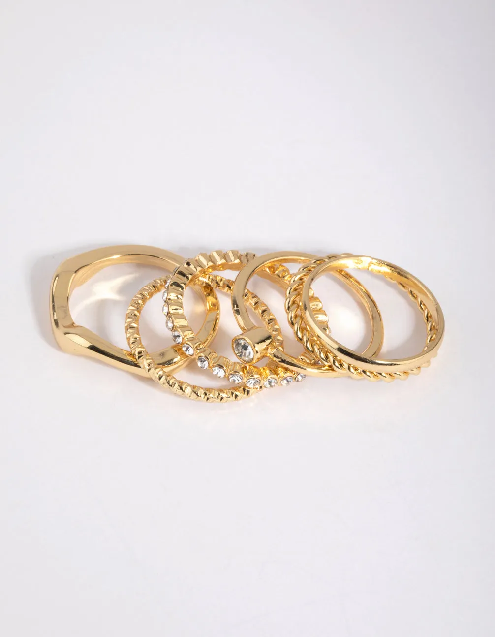 Gold Plated Molten Diamante Ring 6-Pack sold by lovisa product image thumbnail 4