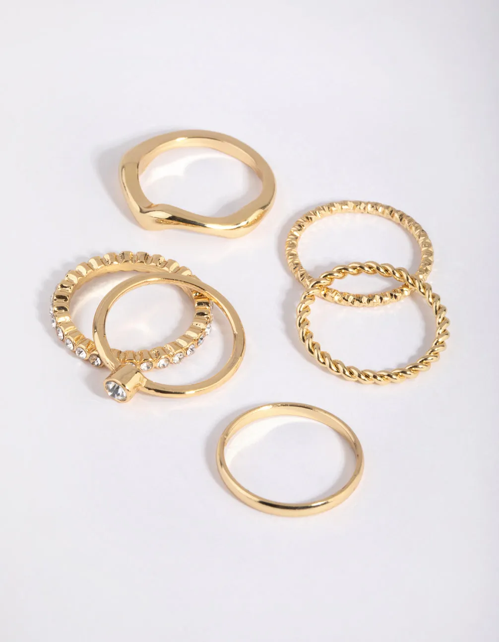 Gold Plated Molten Diamante Ring 6-Pack sold by lovisa product image thumbnail 2