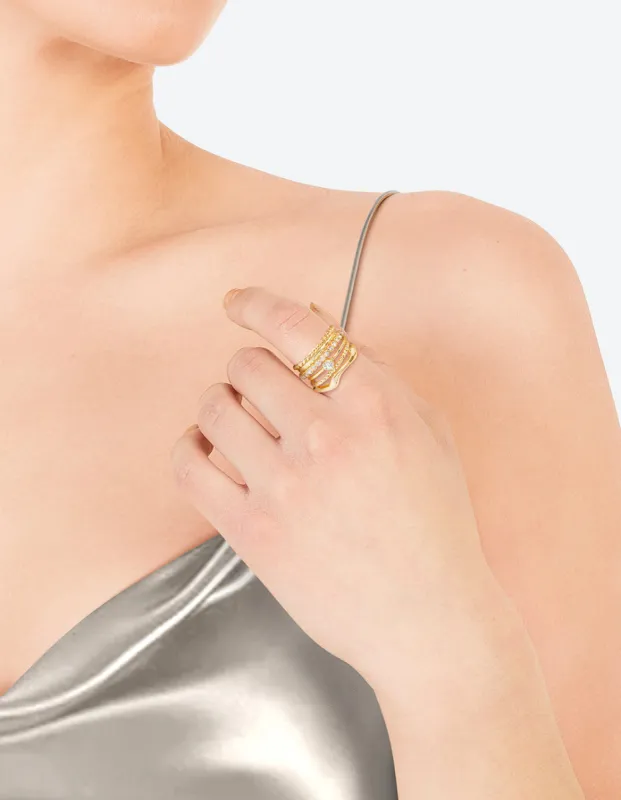 Gold Plated Molten Diamante Ring 6-Pack sold by lovisa